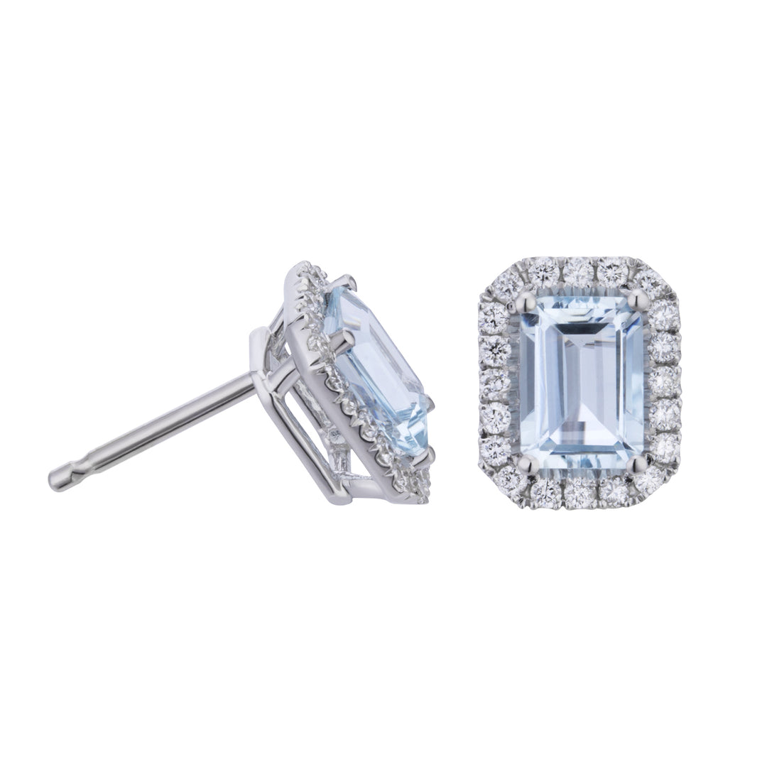 World Diamond Group 7x5 osmihranné akvamarínové a diamantové náušnice OCL072DIAQ3-23165110042