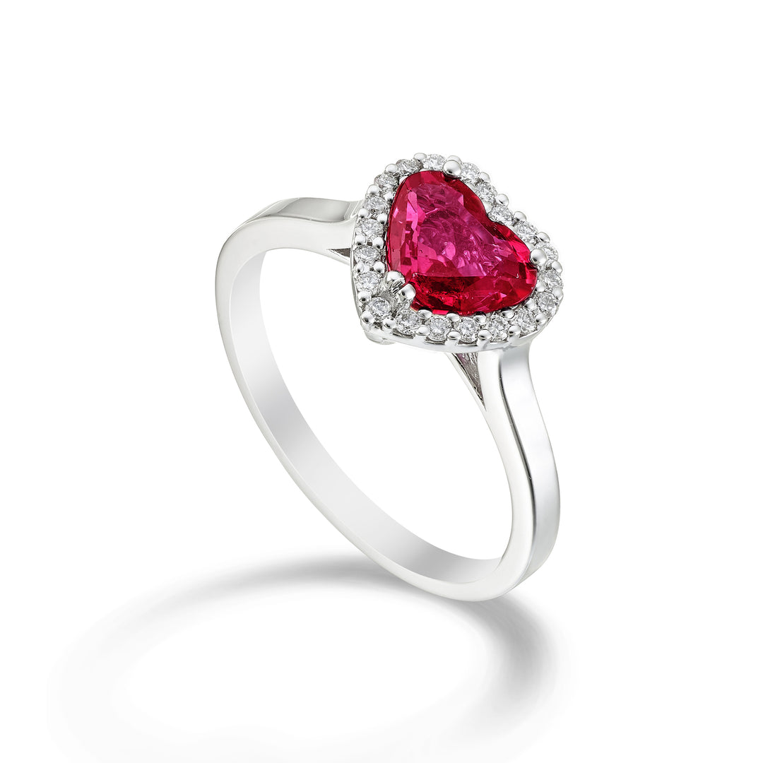 Anillo Golay corazón rubí 6x7 y diamantes asta lisa ACT011DIRU67GL-23289110057