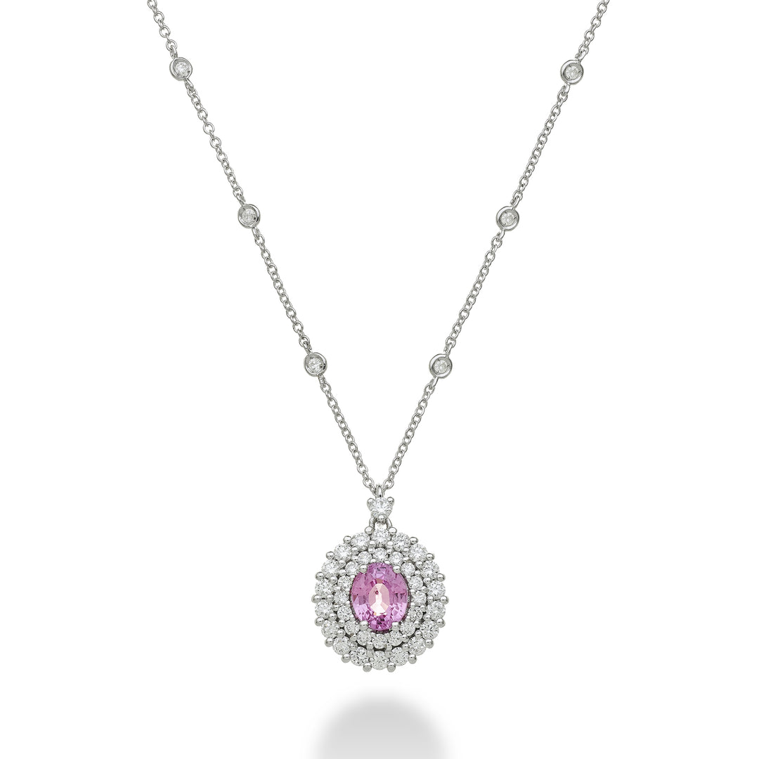 Golay oval pembe safir kolye 6x5 çift konturlu PCL128DIZP65-23271110019