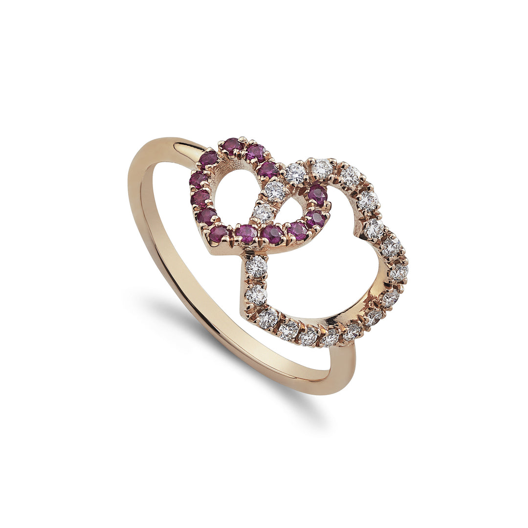 Inel Golay love me two hearts hooked diamonds+rubinis AFCU014DIRU-22238110054