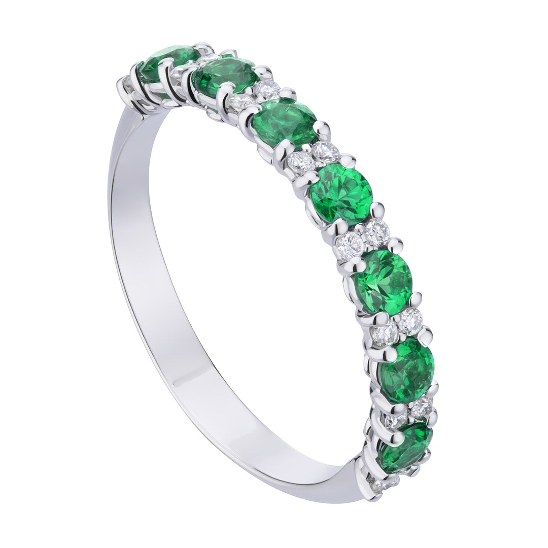 Anel riviera do World Diamond Group 1/2 esmeraldas redondas e diamantes AFMG008DISM-22298110016