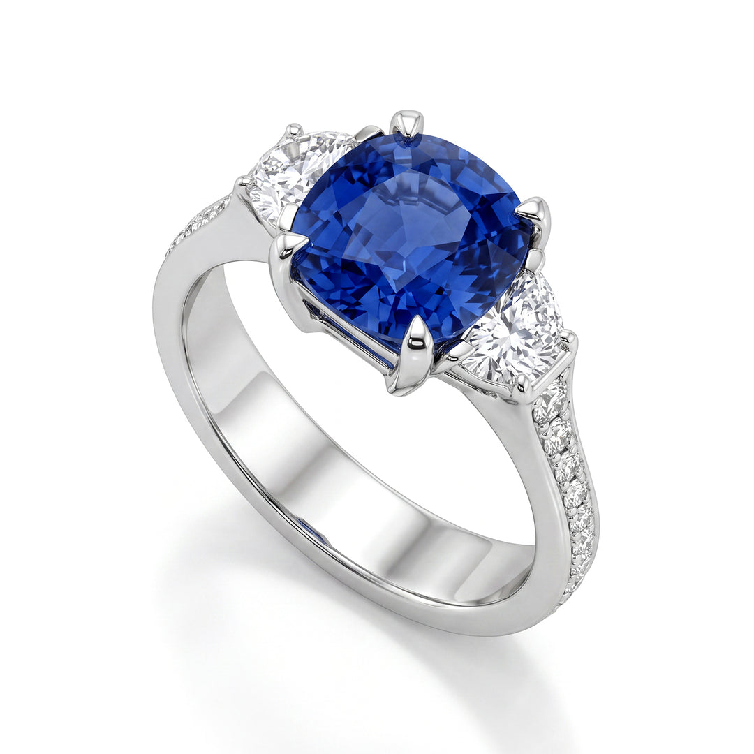 Golay polštářkový safírový prsten 8x8 a diamanty půlměsíc APU519DZB-24358110015