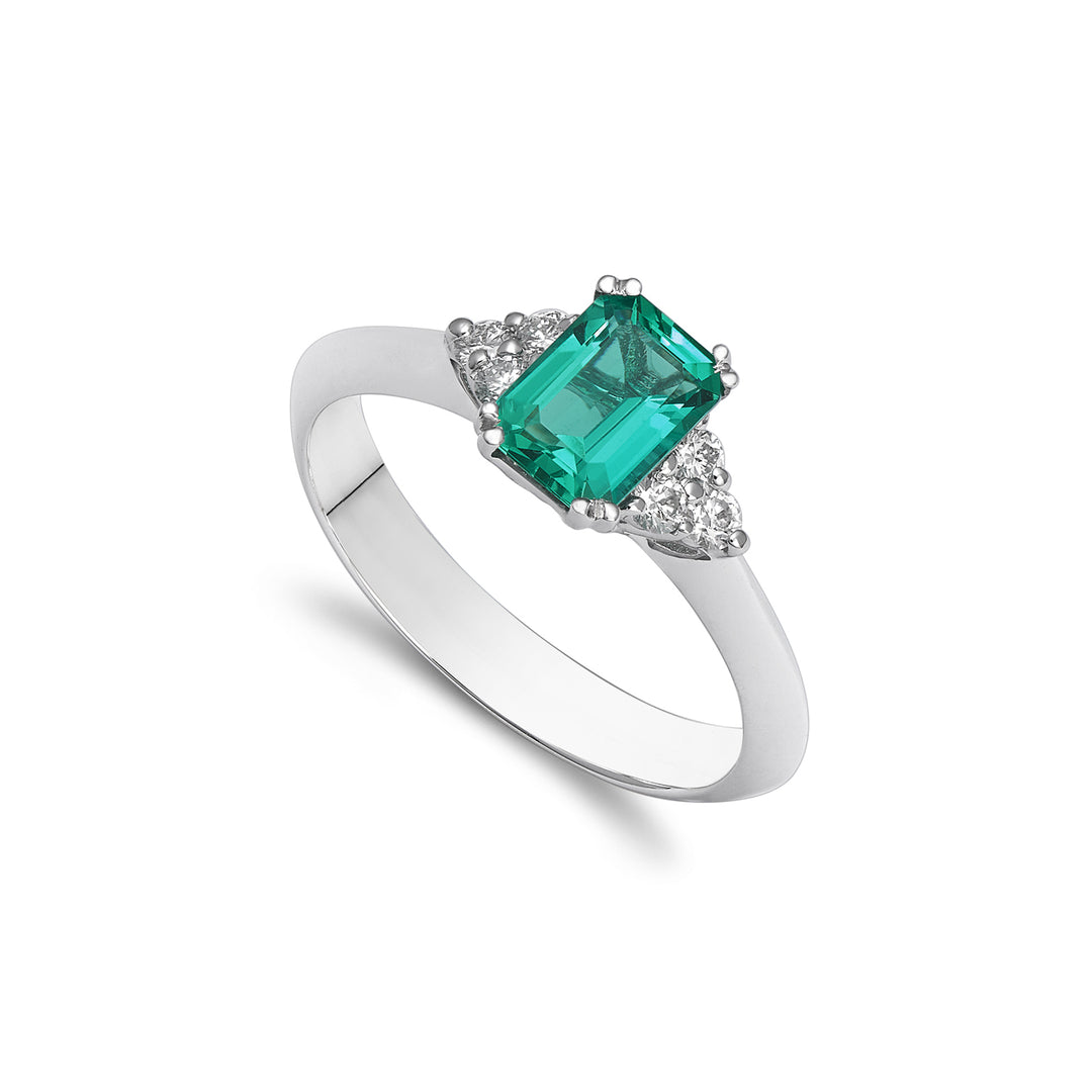 X-Diamond opnieuw gemaakte achthoekige smaragdgroene ring 5x7 en 3 diamanten XDACL113DSM57-22111110008