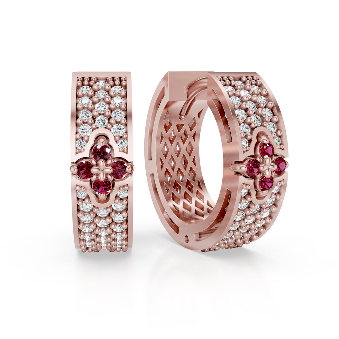 Golay küçük pembe kaplamalı yakutlar+çaplı daire küpeler OFFI02RUDISR16-25024110242