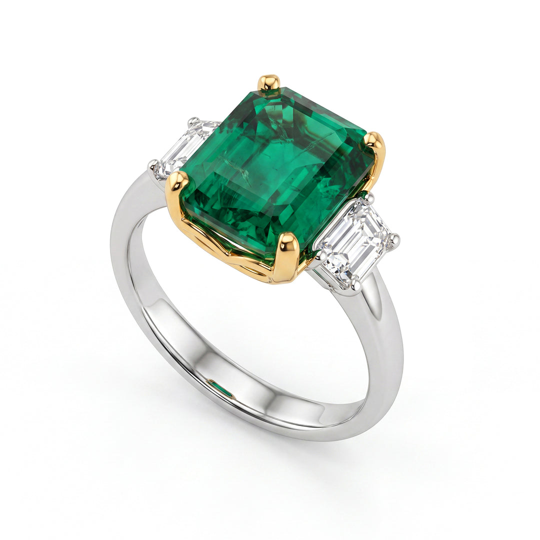 World Diamond Group achthoekige smaragdgroene ring 10x8 en lat-formaat. smaragd ACLEM007DISM2-23171110068