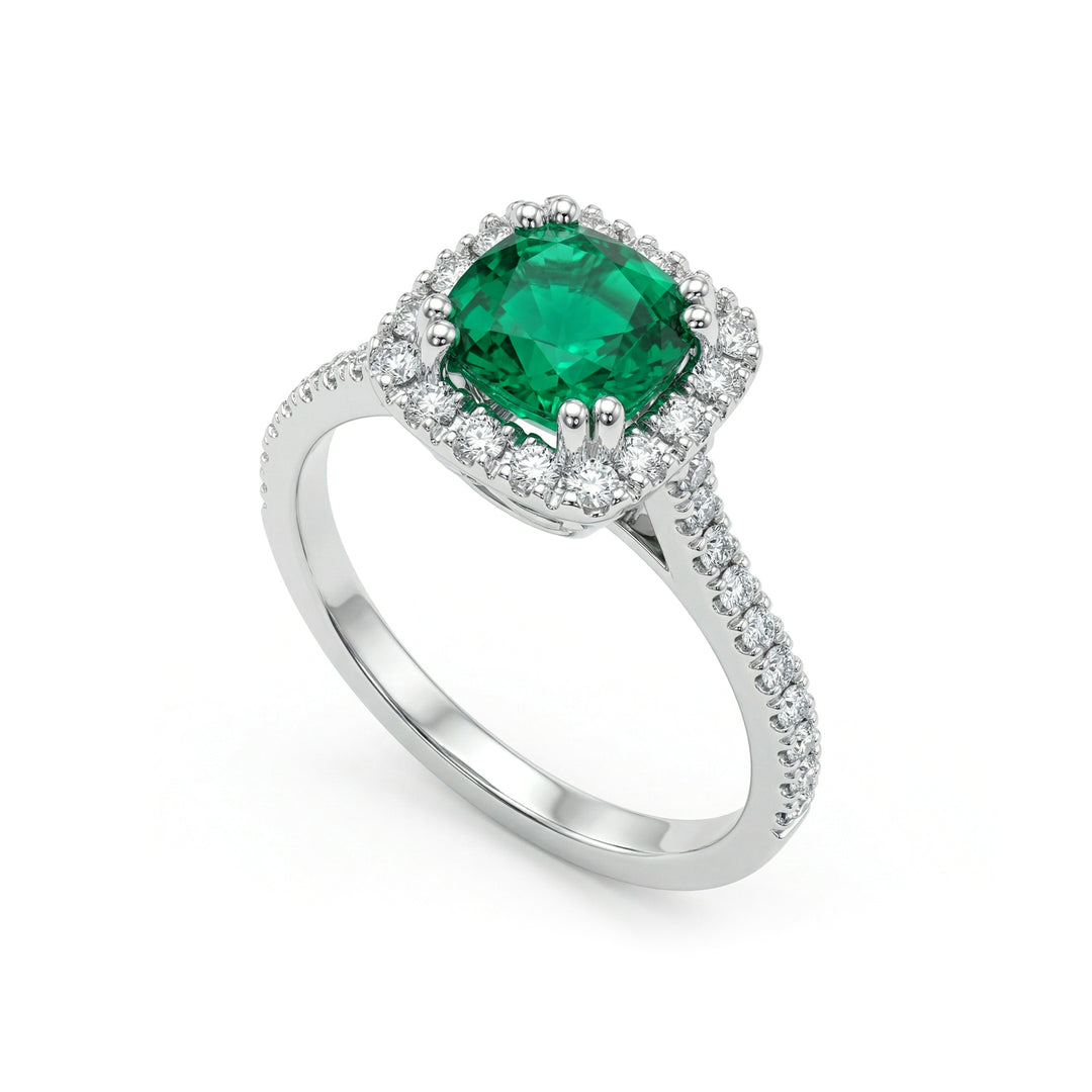 Almofada Golay lapidação esmeralda anel6x6 e cont. diamantes ACLC076DISM2-24067110054
