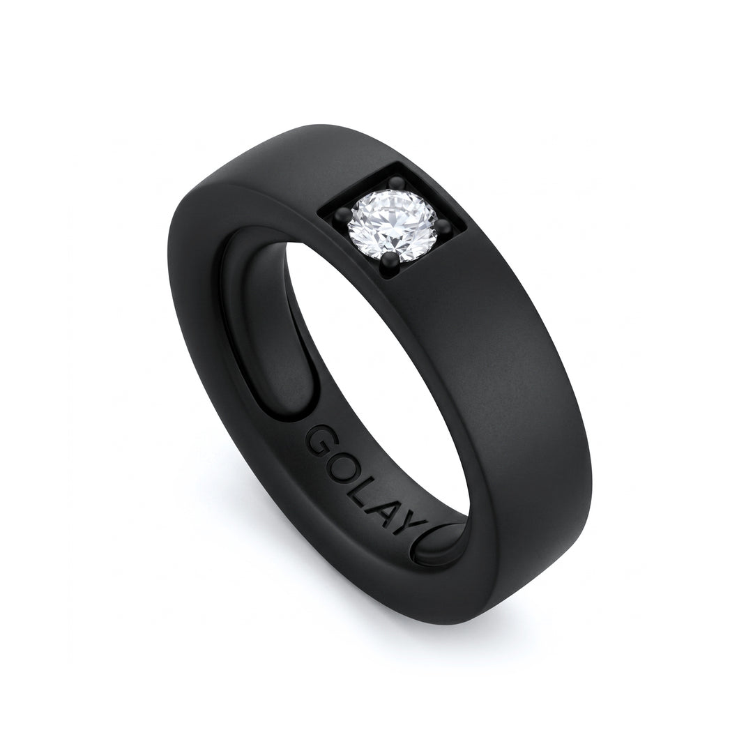 World Diamond Group black titanium ring with 0.25ct diamond adaptable with bearings from 14 to 18 GAN032DINE-1418