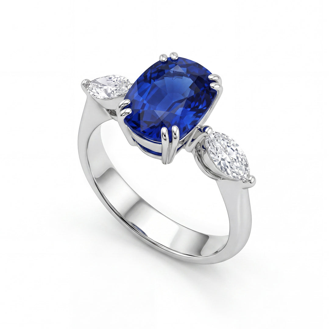 Anillo de zafiro World Diamond Group de 3,10 ct y marquesa APU098WDIZB-16218110001