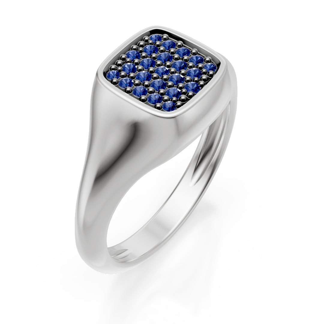 World Diamond Group firkantet pinky ring størrelse 10, hvitt gull safirer ACH003ZBB