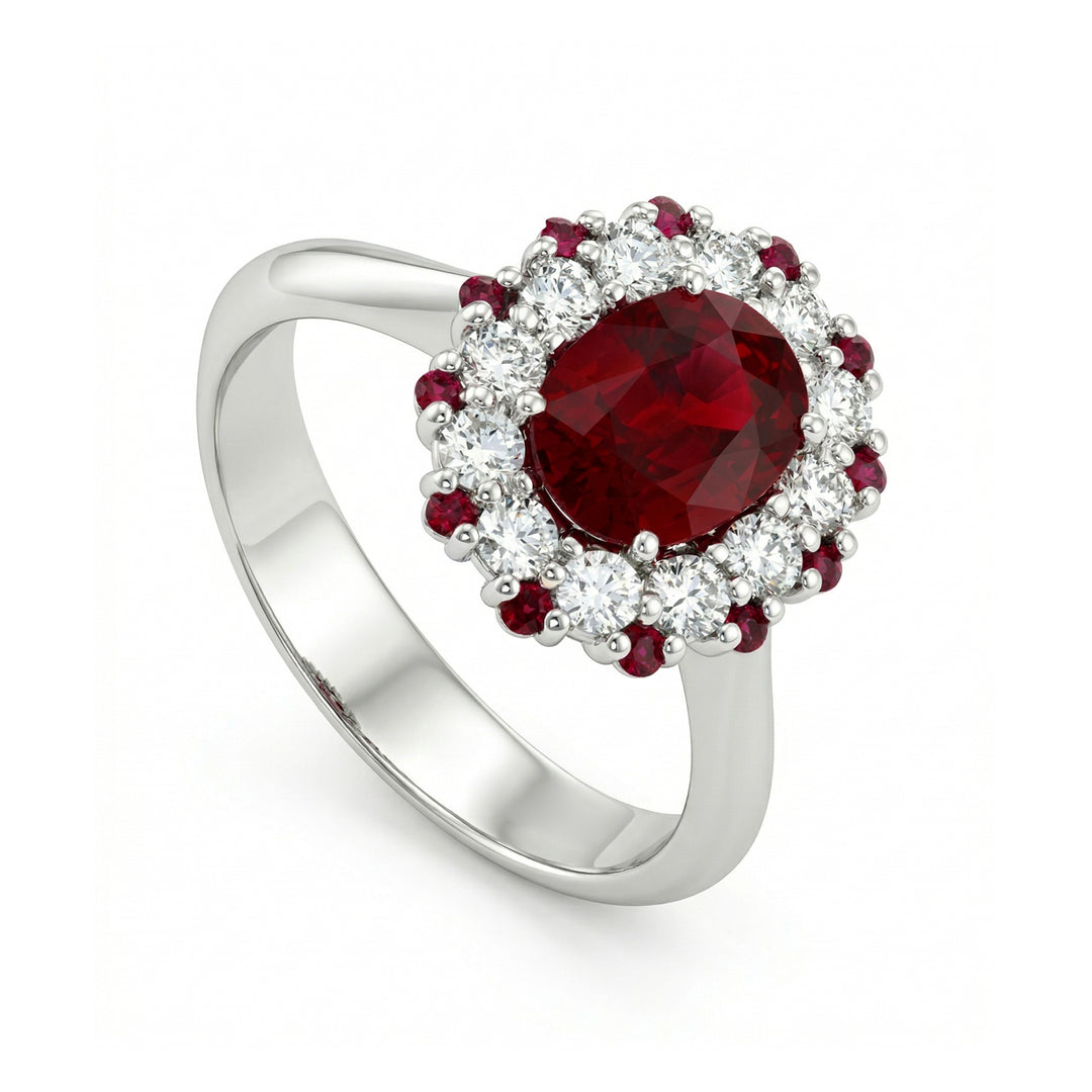 Golay oválný rubínový prsten 8x6 s diamanty+rubíny APU218DIRU-17334110058