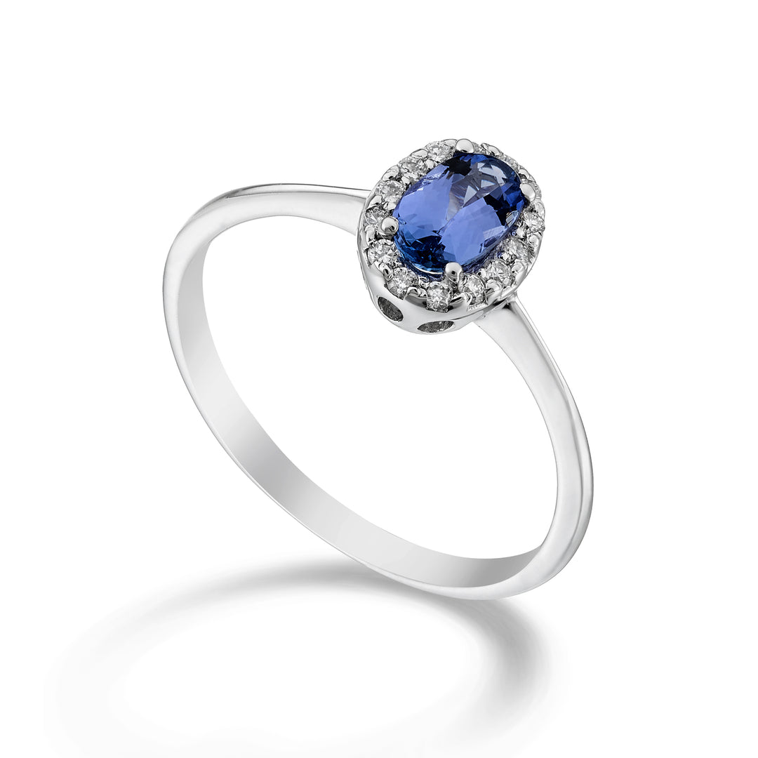 Mikiko och 18k tanzanit n. oval 6x4 ct.0.38 dia ct.0.09 MA5115O4TZN