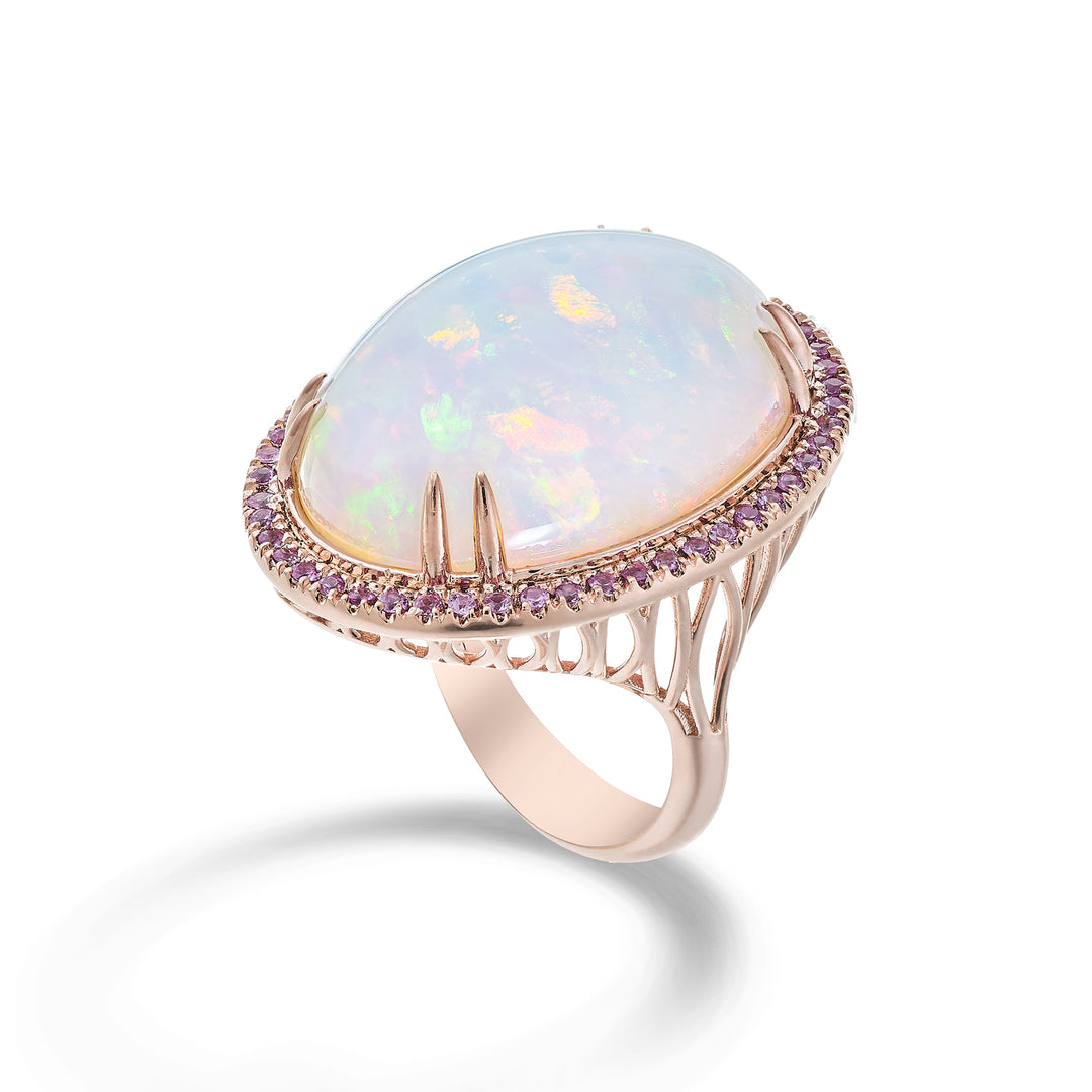 Golay oval kabaşon opal yüzük pembe safir ACLC011ZPOP-23265110121