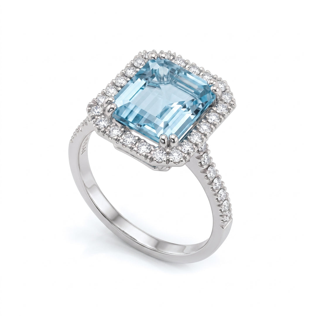 Bague aigue-marine octogonale World Diamond Group 12x10 et diamants ACLC072DIAQ7-23109110075