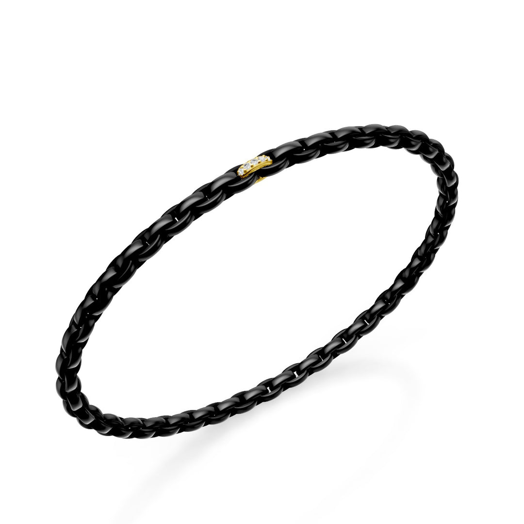 Pulseira Golay em titânio preto, com elemento em ouro amarelo 18k cravejado com diamantes brancos, elo oval, 17 cm GBR034E1O1DINE-170