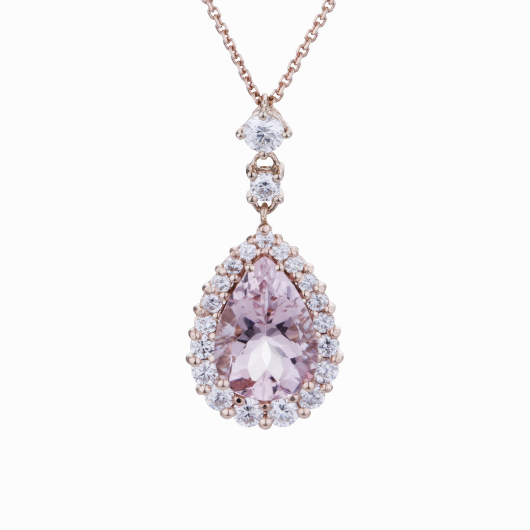 Colier World Diamond Group morganite drop 10x7 și contur diam PCLC073DIMO1-23166110371