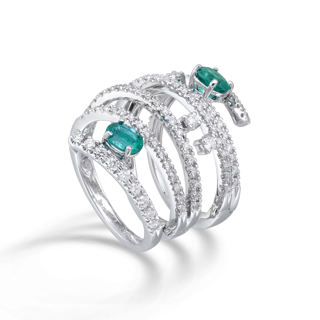 Golay six row band ring with joints and oval emeralds AFS706DSM65-25133110049