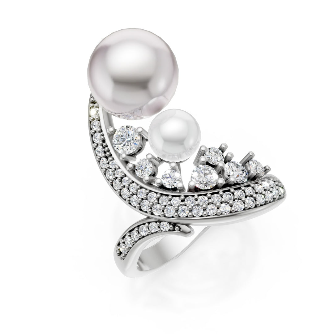 Golay curved multi-stone ring diamonds and white pearls AMP707DPEB-25140110101