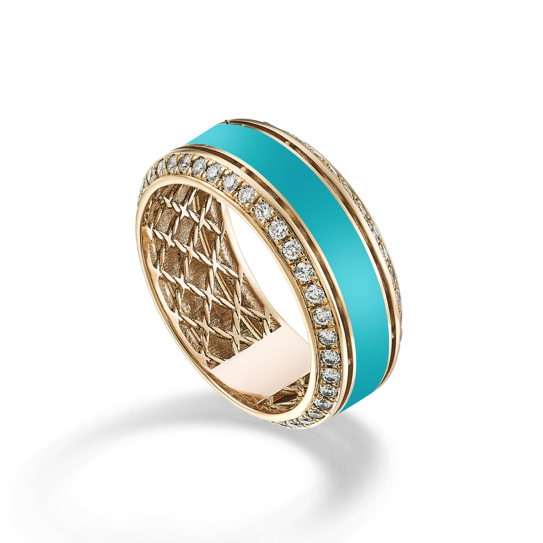 Anillo golay light cube 8mm redondo esmalte turquesa y diam ACUBET001DITUR-24010110086