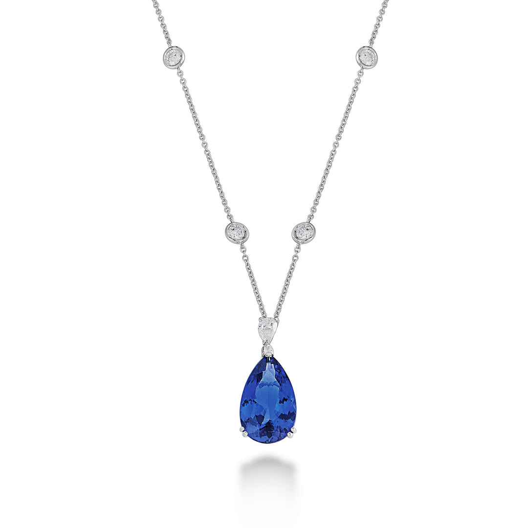 Golay vedhæng med tanzanite 14x21 drop med tif-kæde PFDTZ01DI1-22354110006