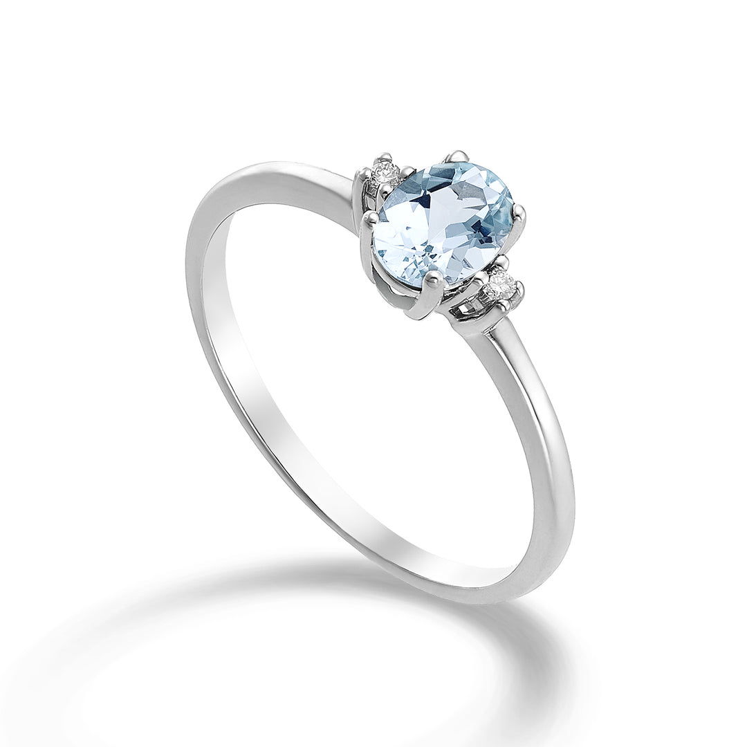 Mikiko en 9k oval akvamarin 6x4 ct.0,30 diam. 0,02 ct MA5072R4AM