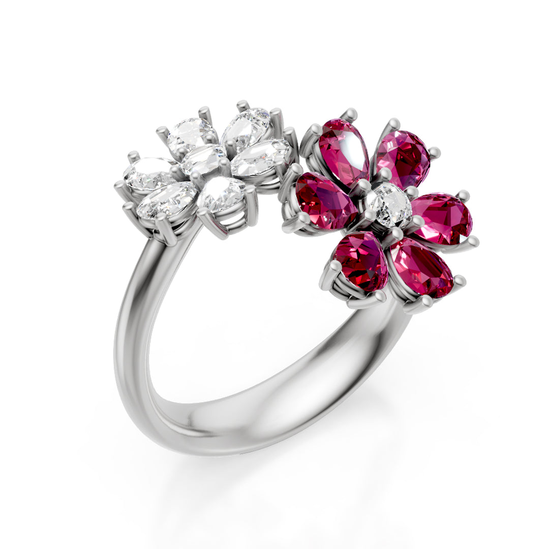 Anillo Golay contra flores gotas rubí y diamante AMP567RUDB-24345110044