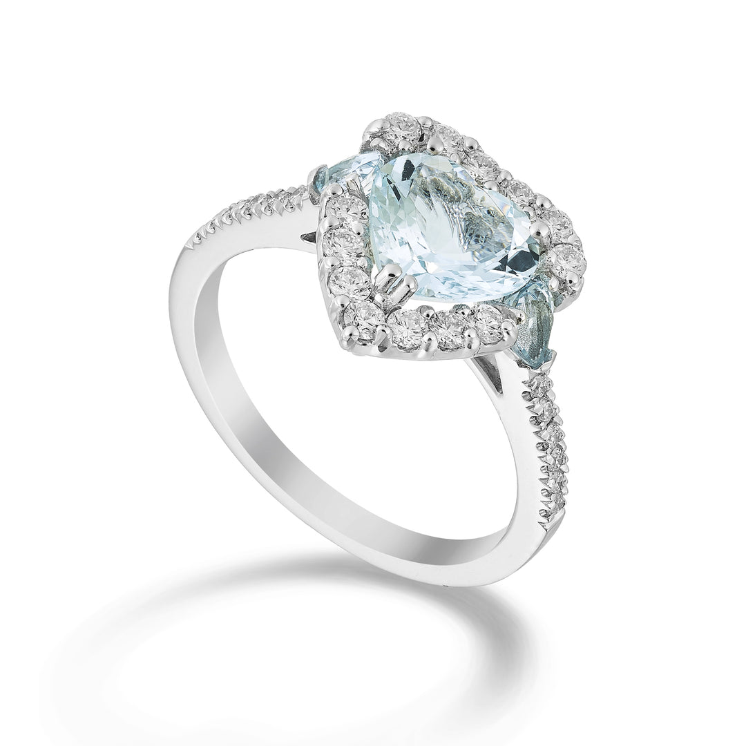 World Diamond Group Anillo corazón aguamarina 8x8, gotas 4x3 y diamantes ACLC095DAQ88-24204110026