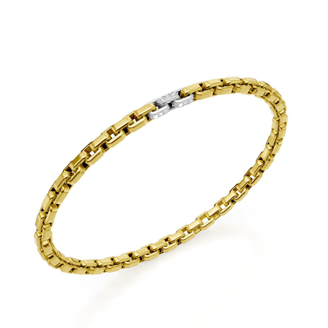 Golay bracciale in oro giallo 9kt, con 3 inserti pavettati in platino, maglia quadrata, 18cm GBR033E3R1PTDIL-180