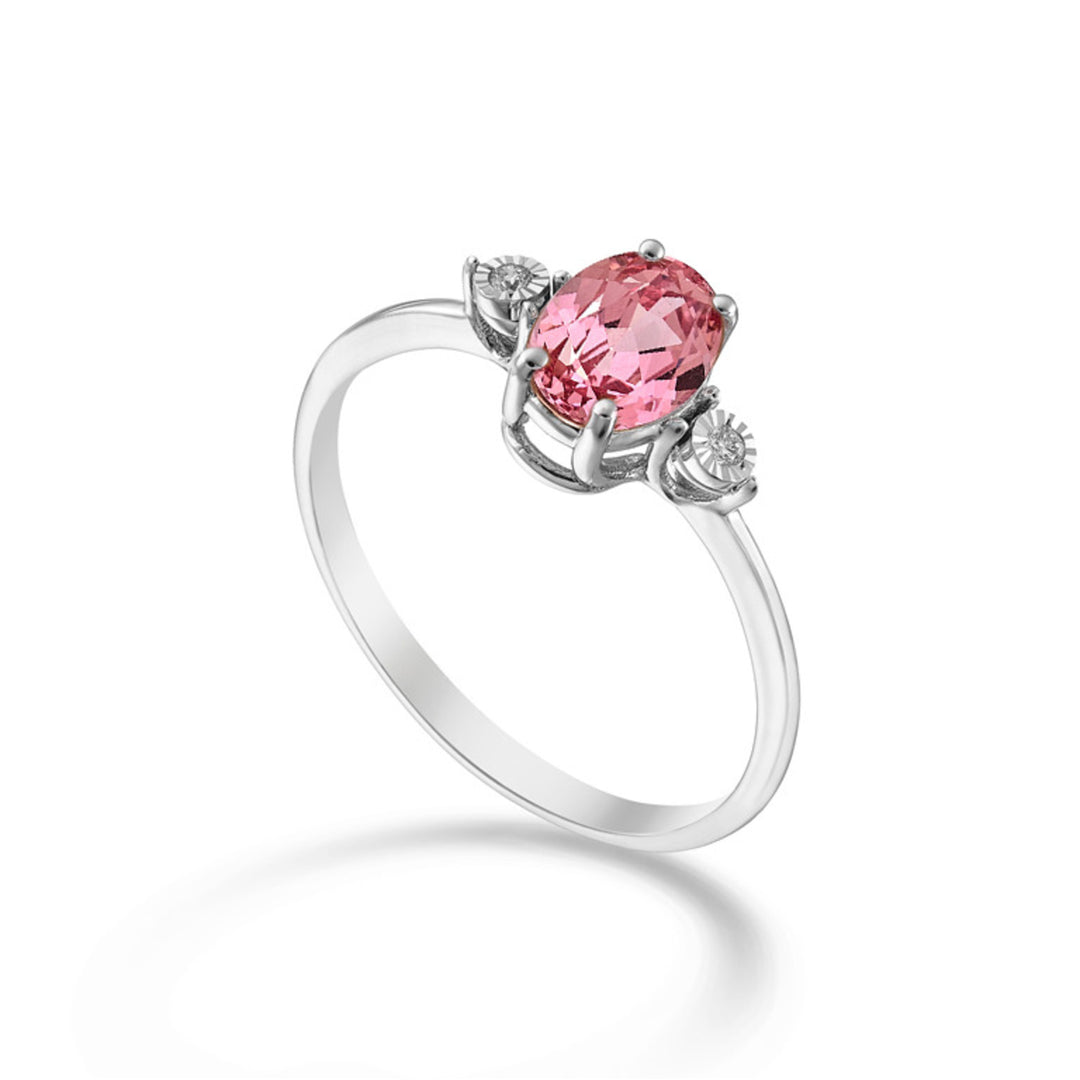 Nihama, 18 ayar oval pembe safir 7x5 ve yan pırlantalar NA5213O4ZFRP