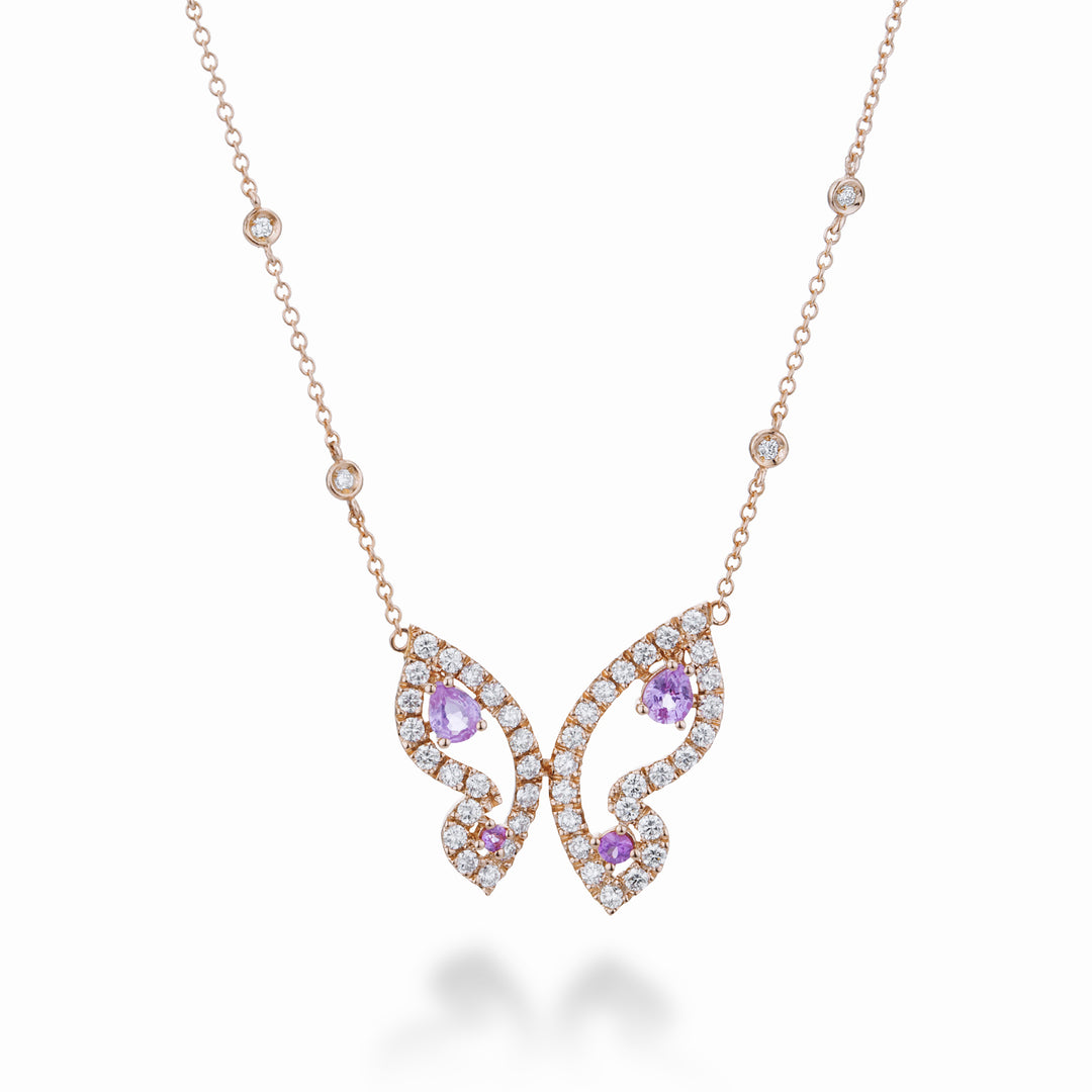 Gargantilha Golay pequena mariposa com safiras rosa e diam GFFA009DZP-23059110033