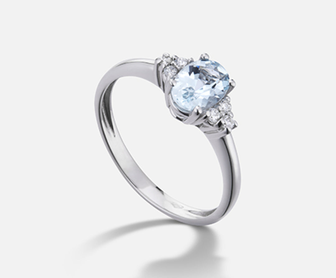Nihama uma água-marinha oval 18k 7x5 ct.0,50 dia ct.0,09 NA5112O4AM