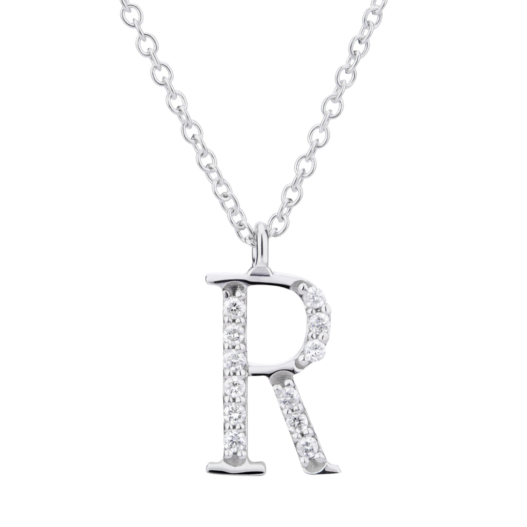 Golay cl 18k letra r grande diam. Ouro branco 0,06 quilates GDGFRO4