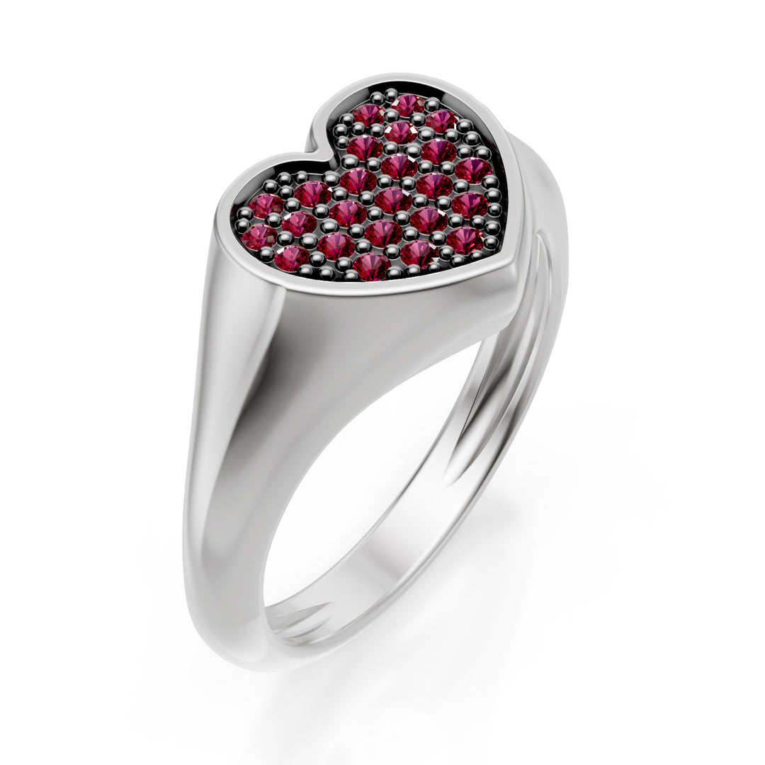 World Diamond Group pinky heart ring storlek 10 med rubiner i vitt guld ACH004RUB