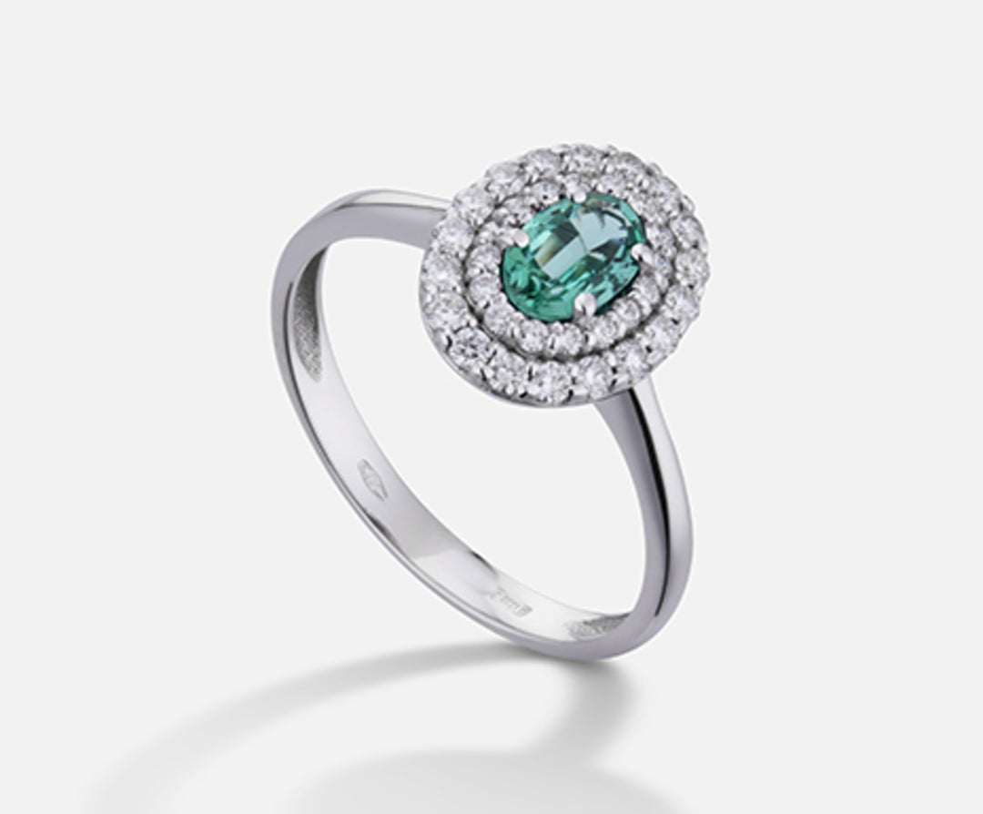 Nihama en 18k smaragd n. oval 6x4 ct.0.38 dia ct.0.33 NA5117O4SMN038