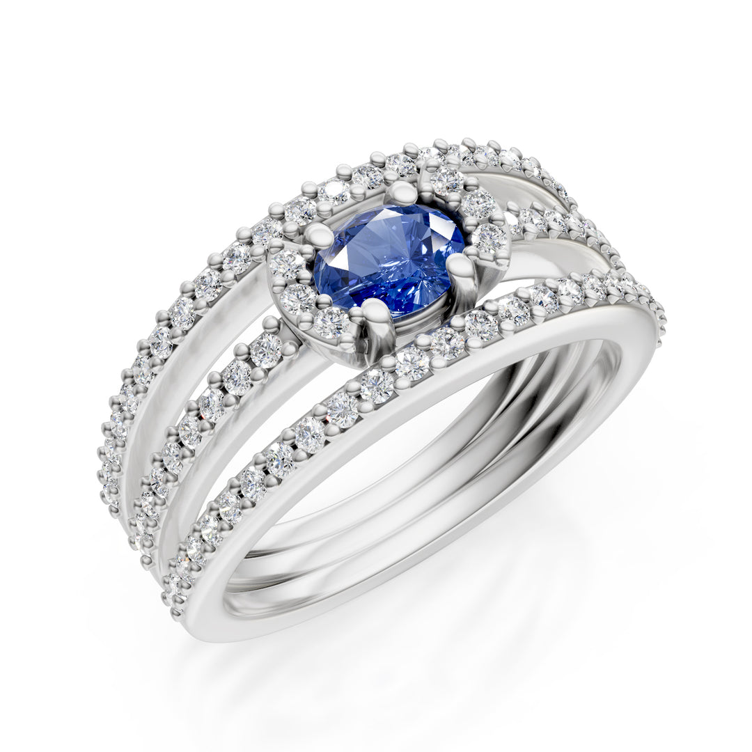 Golay oval safir üç sıralı bant yüzük 5x4 AFS553DZB54-24299110027