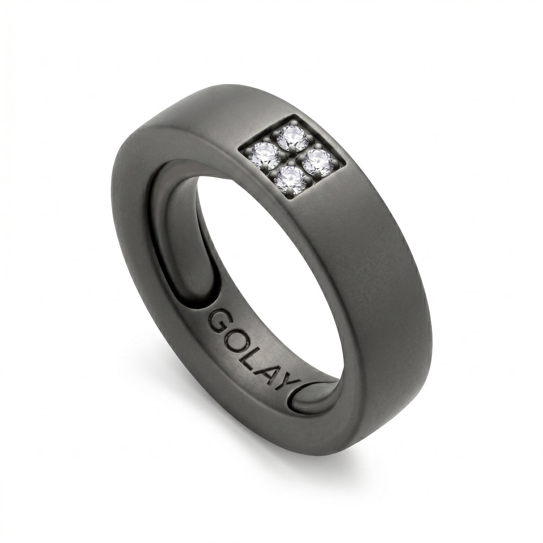 Bague en titane gris World Diamond Group avec diamants 0,10 ct au total, taille réglable avec roulements de 14 à 18 GAN034DIGR-1418