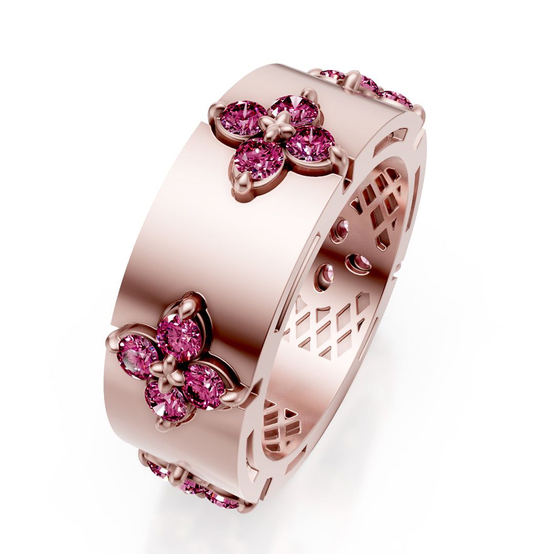 Anillo Golay de banda sencilla con zafiros rosas satinados rosas AFFI01ZPSR