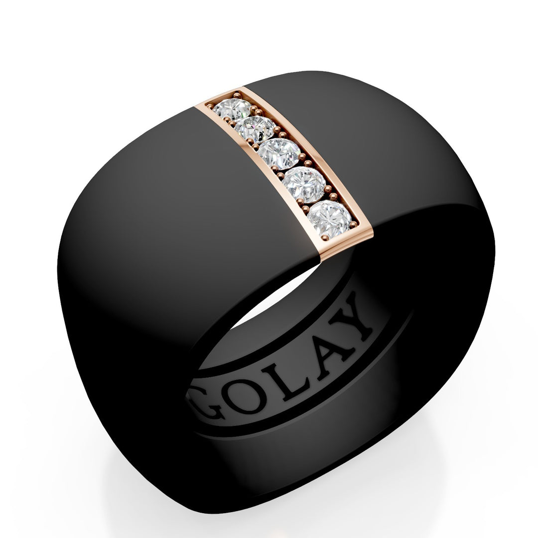 Bague Golay en titane noir avec insert linéaire en or rose 18 carats serti de diamants, taille 15, avec ressort interne pour réduction GAN027O3DINE-15
