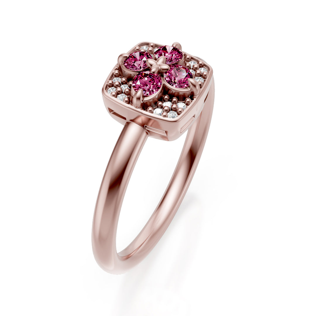 خاتم جولاي حلقة زهرة مرصعة pavettato z.pink +ألماس صغير وردي AMPFI01DIZP74PR-23314110049
