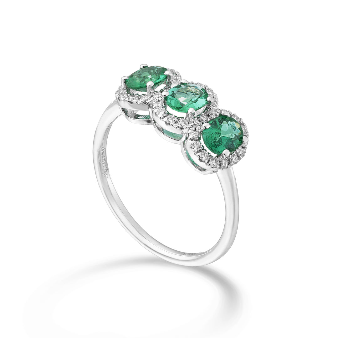 Mikiko 18k zümrüt üçlemesi oval 5x4 ct. 0,90 çap. ct.0.21 MA5194O4BE54