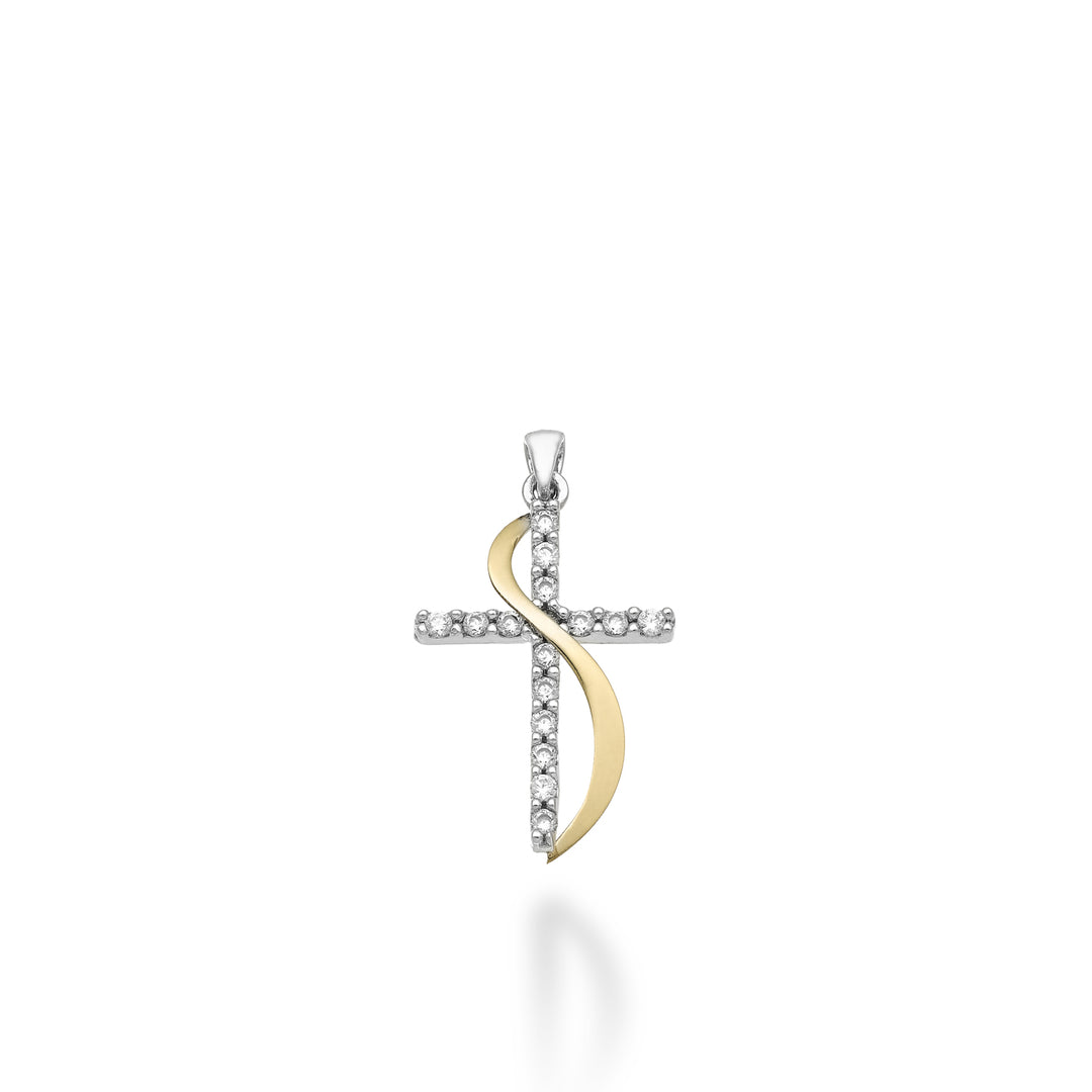미키코 pe 18k 0.15ct 화이트/옐로우 골드 크로스 1.7cm MP5019O7BR015