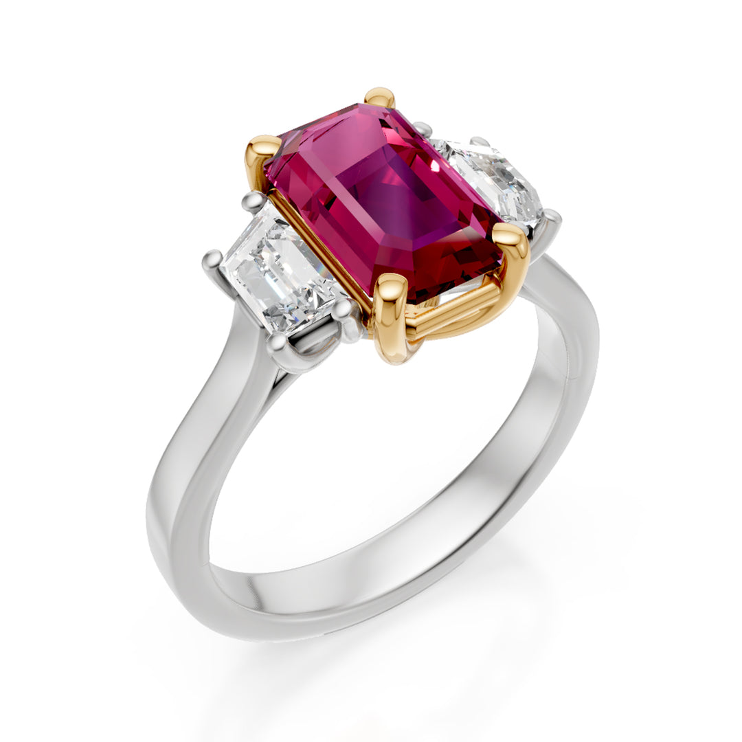 Anillo Golay rubí octogonal 9x6 y trapecios laterales APU502DRU-24319110097