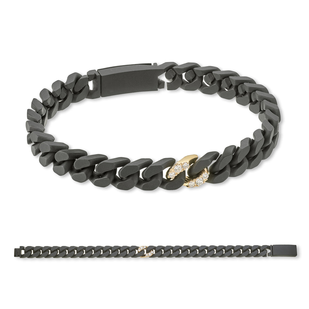 X-Diamond groumette bracelet 26 medium smooth links in black titanium + 1 link inc. 9kt ruusukulta + titaani pitkä ch 20cm LXDBRG003R3DI1NE-200