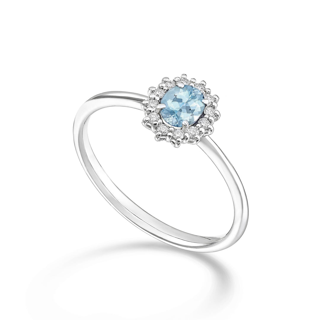 Mikiko uma água-marinha oval 9k 5x4 ct.0,30 diam. 0,10 quilates MA5167R4AM