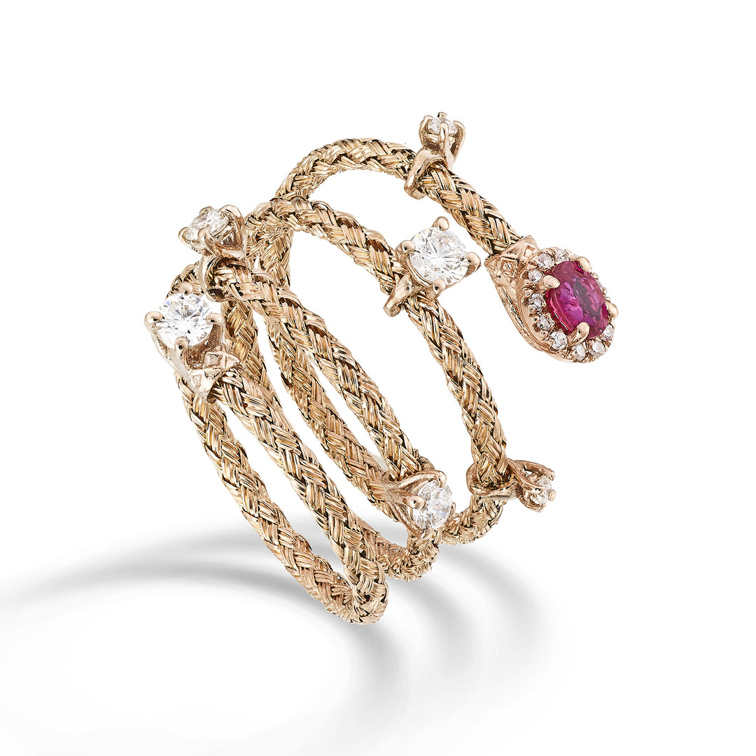 World Diamond Group uma malha de rubi natural oval 18k 4x3 ct.0,21 diam. Ouro rosa 0,13 quilates GAMAGLIA01DIRUO3