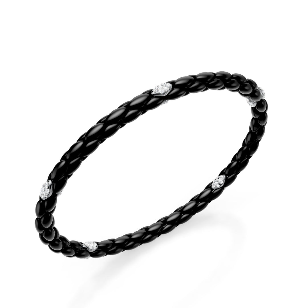 Bracelet Golay en titane noir, avec 5 inserts en platine pavés, maillon chevrons, 17cm GBR032E5PTDINE-170