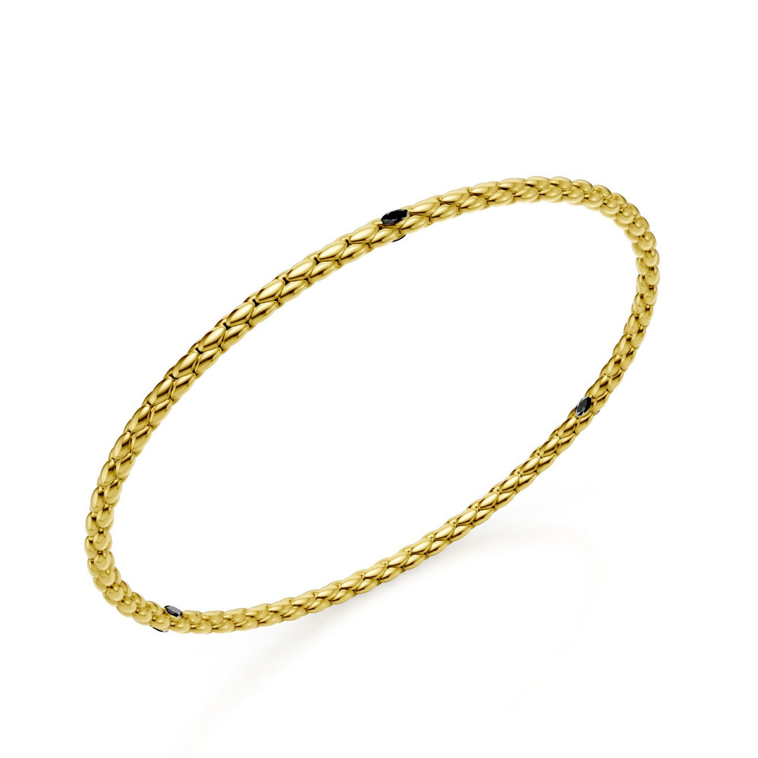 Golay-armband van 9k geelgoud, met visgraatschakel en drie elementen met twee zwarte marquise-diamanten van elk 15,5 cm GBR039E3R1BK-155