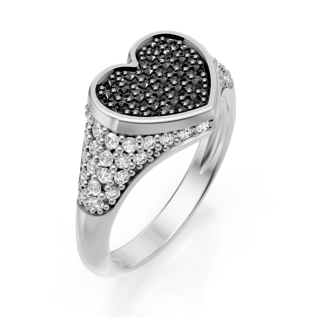 World Diamond Group pinky heart ring size 10 pave d.bk+d.bianchi ob ACH004DIBKPB-24052110213