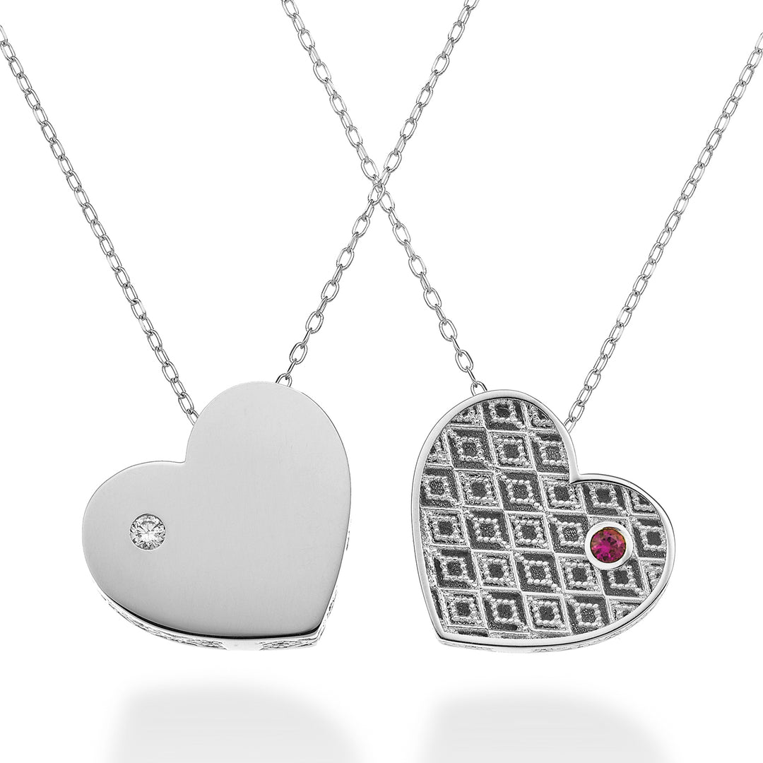 Nihama cl 18k cuore grande un lato lucido oro bianco diam. ct.0,02 rubino ct.0,02 NDCUOREGLO4