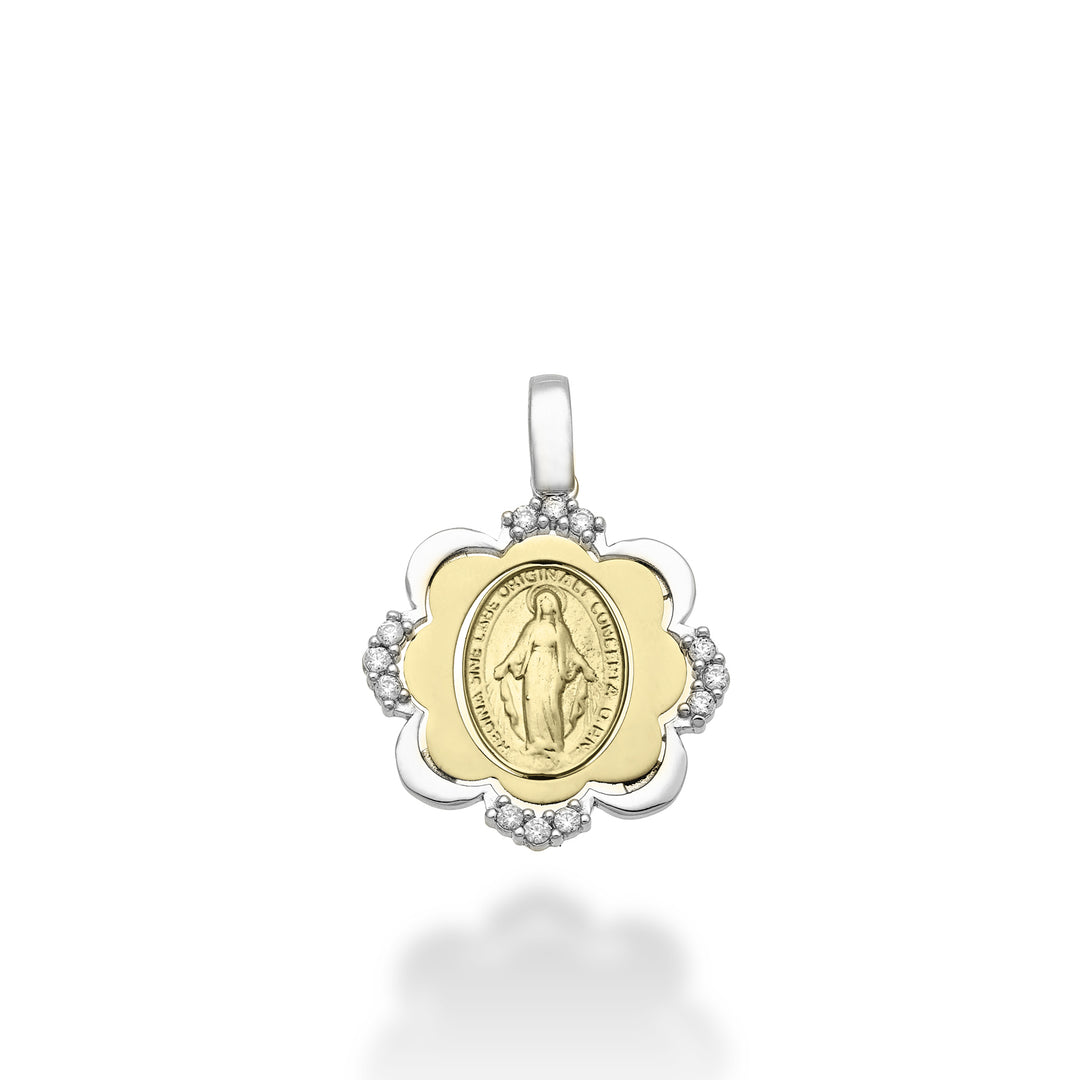 Nihama pe 18k 0,10 ct Madonna mirakulösa medalj vitt/gult guld 1,6 cm NP5028O7BR010