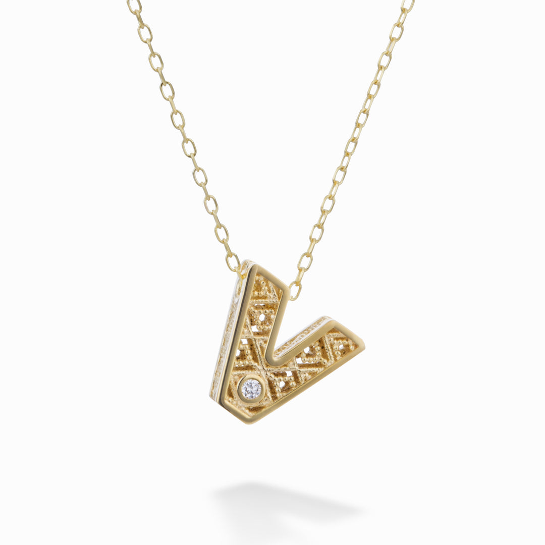 Mikiko cl 18k γράμμα v κίτρινο χρυσό διάστ. ct.0,01 MDLETVO1